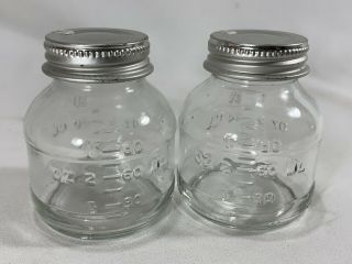 2 Vintage 1970s Ross Laboratories 3 Oz 90ml Glass Baby Food Jars W/ Metal Lids
