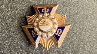 Vintage 1960’s Solid Gold Alpha Phi Omega Fraternity Pin W/pearls Zeta Omega Jrm