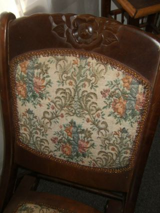 Edwardian Folding Oak Embroidered Rocking Chair 2