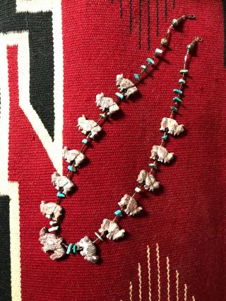 Vintage Navajo Buffalo Fetish Heishi Necklace Turquoise & Sterling Silver 26 "