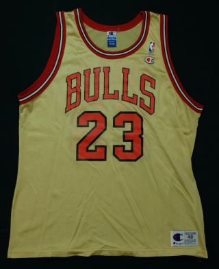 Rare Vintage Champion Michael Jordan Chicago Bulls Jersey 90s Drake Gold Size 48