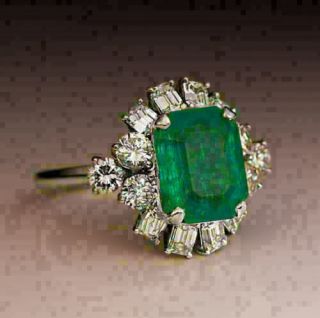 14k White Gold Over 3ct Emerald Cluster Vintage Art Deco Engagement Wedding Ring