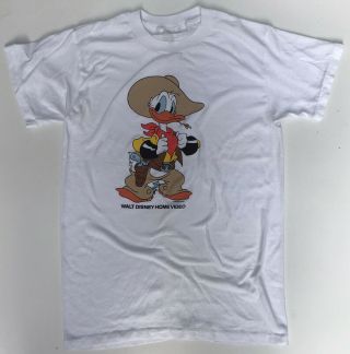 Vtg 80s Walt Disney Home Video Cowboy Donald Duck T - Shirt Adult Medium