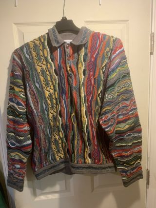 Rare Vintage Coogi 3 Button Collared Sweater L Multicolor Australia Pullover
