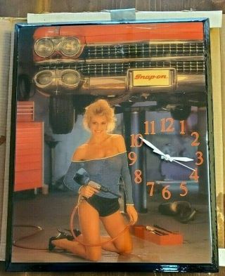 Rare Vintage Snap - On Tools Pin Up Girl Cadillac Wall Clock Sign Man Cave