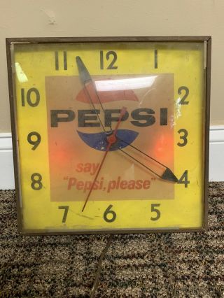 Vintage Pepsi Cola Square Bubble Wall Clock Lighted Say Pepsi Please 2