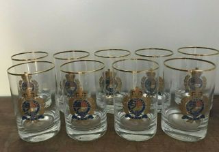 9 Vintage Ralph Lauren Polo Coat Of Arms Crest Barware Glasses Made In Germany