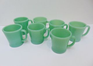 7 Vintage Fire King Jadeite Green D Handle Mugs,  Glass Coffee Cup,  Oven Ware
