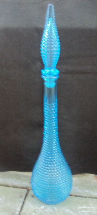 Vintage Blue Empoli Glass Diamond Point Genie Bottle Decanter Stopper 21 1/2 "