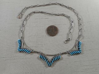 Vintage Zuni Sterling Silver Natural Turquoise Needlepoint Necklace