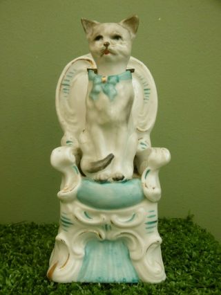 Antique 19thc Continental Porcellanous Cat On Chair Nodder Figure