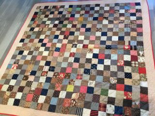 Antique Vintage Patchwork Quilt,  Early 1900’s,  Nine Patch,  Early Calico Prints