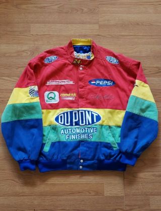 Vintage 90s Jeff Hamilton Nascar Jeff Gordon Dupont Rainbow Jacket Mens Size L