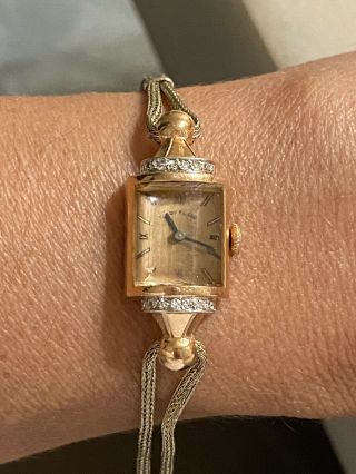 Vintage Elgin 14k Rose Gold & Diamonds Ladies Wrist Watch