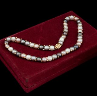Antique Vintage Deco Mid Century 14k Gold Freshwater Pearl Bead Necklace 40.  4g