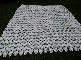 Vintage Hand Crochet Cotton Coverlet Bedspread White 90 X 98 Pineapple Variation