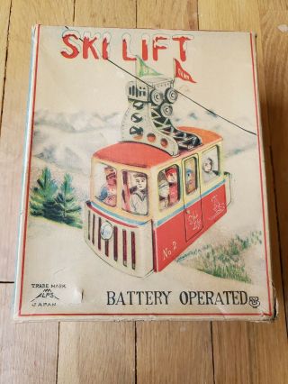 Vintage Alps Japan Ski Lift Toy Battery Operated Box Bump And Go Tin