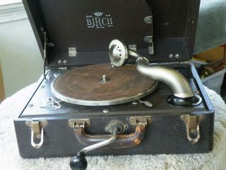 Antique Birch Model No.  3 Hand Crank Phonograph Vintage Record Player