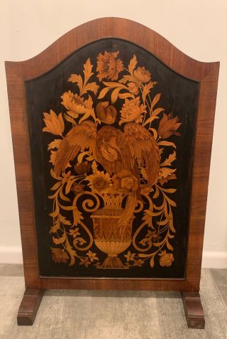 Art Deco Vintage Wood Marquetry Inlaid Spark Guard Fire Screen
