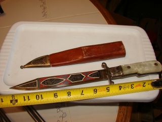 Vintage Spanish Toledo Decorated Folding Blade Knife And Sheath