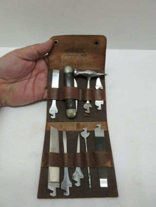 Vintage German Robeson D.  R.  G.  M Pocket Knife Tool Kit In Leather Case