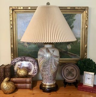Vintage Frederick Cooper Hand Painted Japanese Asian Peacock Porcelain Lamp Euc
