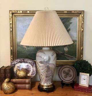 Vintage FREDERICK COOPER Hand Painted Japanese Asian PEACOCK PORCELAIN LAMP EUC 2