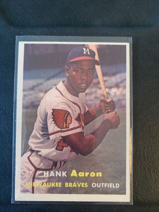 1957 Topps Hank Aaron Milwaukee Braves 20 Baseball Card Small Spot Below Hands