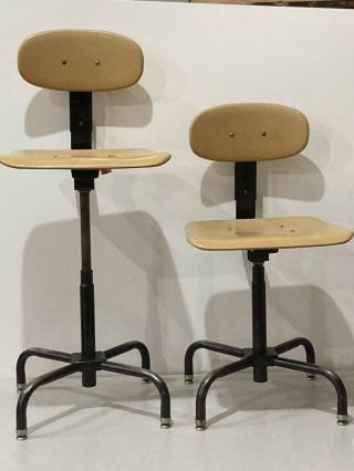 Pair Vintage Adjustable Industrial Drafting Chair Stool Garrett Tubular Products