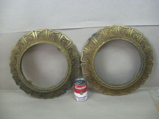 Antique Vtg 2 Matching Brass Oil Hanging Lamp Chandelier Canopy Shade Rings
