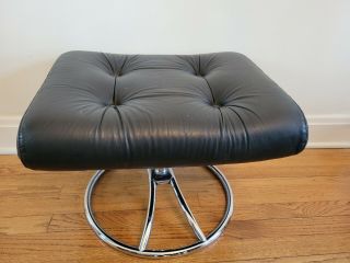 Vintage Ekornes Stressless Chair Ottoman Black Leather Chrome Base