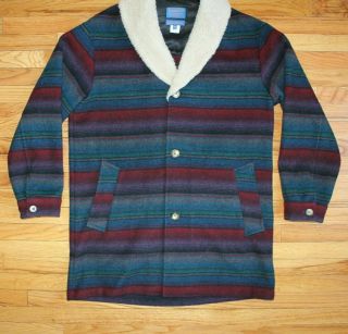 Vintage Pendleton 40 Western Wear Blue Red Striped Jacket Serape Usa
