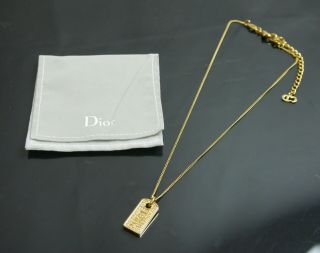 Authentic Christian Dior Necklace Logo Vintage Tag Metallic 1431