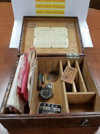 Japanese Wooden Box Compass Papers Ww2 1940s Military Vintage Tags