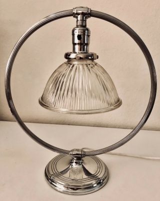 Vintage Chase Chrome Art Deco Table Lamp Pleated Glass 30s Shade Rewired Exccond