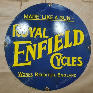 Royal Enfield Cycles Vintage Porcelain Sign 30 Inches Round