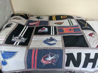 Pottery Barn Nhl Full Queen Western Conference Quilt Blanket 86x86 Hockey Vtg