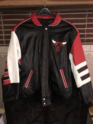 Vintage Chicago Bulls Leather Bomber Jacket Size Large