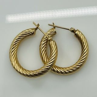 Vintage Solid 14k Gold Hoop Earrings Twist 1 " 2.  93g -