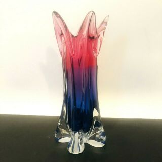 Vintage Murano Sommerso Vase Art Glass Pink Purple Blue Handblown 12 " Unsigned