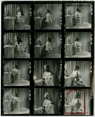 1950s Bunny Yeager Contact Sheet Photo 12 Frames Stunning Nadine Ducas Boudoir