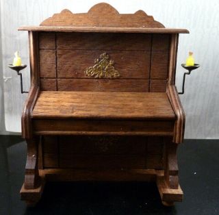 Antique Schneegas German Golden Oak Upright Piano 1:12 Dollhouse Miniature