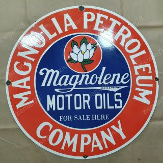 Magnolia Petroleum Co.  Vintage Porcelain Sign 30 Inches Round
