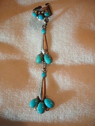Vintage Sterling Silver Zuni Lee & Mary Ann Weebothee Turquoise Drop Ear Cuff