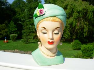 Vintage Lady Headvase 1960 Napco C4899a " Grace Kelly " Turquoise Outfit 5 3/4 "