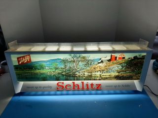 Vintage 1958 Schlitz Beer Lighted Farm Scene Sign 26 " X 11 " X 5 "
