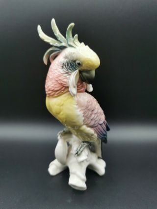 Vintage Karl Ens Germany Pink Parrot Cockatoo Porcelain Figurine