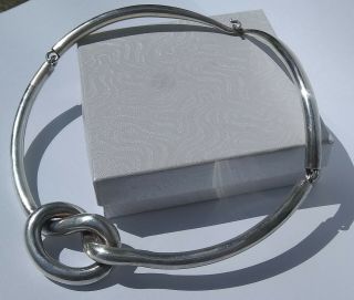 Vintage Modernist Sterling Silver Articulated Large Knot Choker Necklace