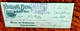 Vintage 1912 Cancelled Check From Ringling - Bros.  Circus Signed Henry Ringling
