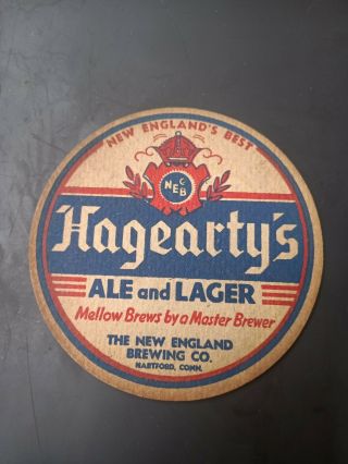 Hageartys Ale Lager Beer Coaster Vintage England Brewing Co Neb